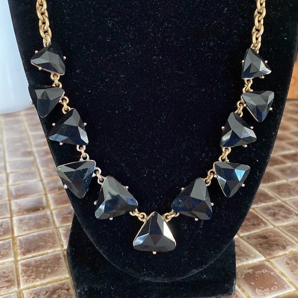 J. Crew black and gold crystal art deco statement‎ collar necklace